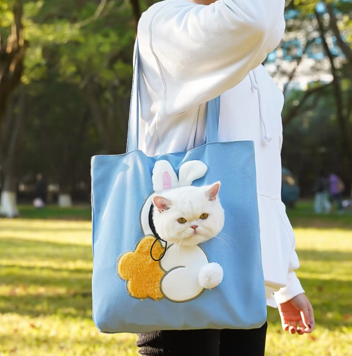 Dog and cat travel bag with fun animal designs, ideal for comfortable car journeys with small pets