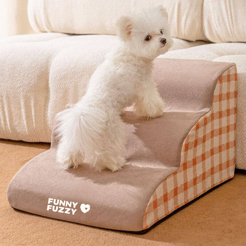 Pet climbing stairs with removable cover for dogs and cats, ideal for joint support and mobility.