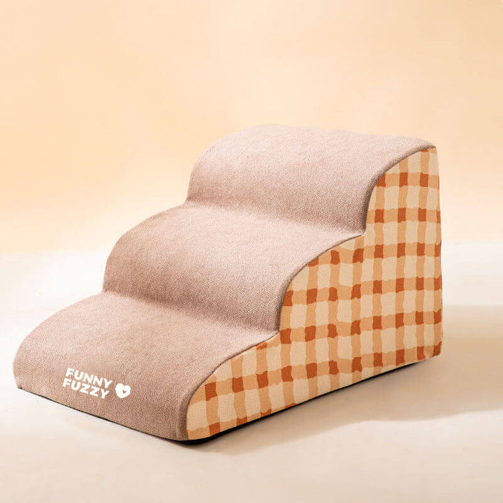 Dog stairs with three steps, offering pet access and joint support; cover is easily removable.