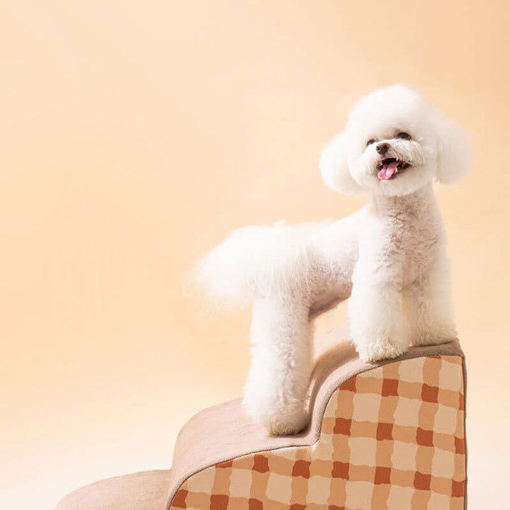 Soft pet stairs for easier access to furniture, featuring a cozy and removable cover for hygiene.