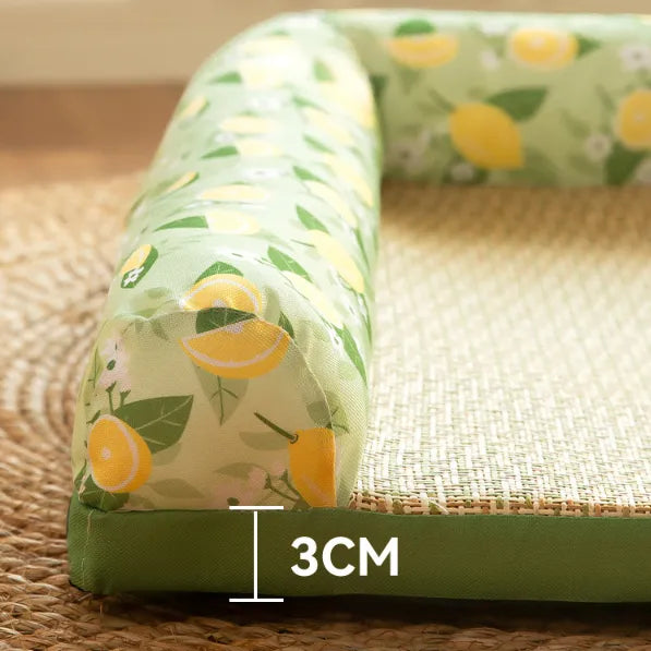 Close-up of a pet cooling mat in lemon perfume color, showing the easy-clean surface, suitable for cats and dogs