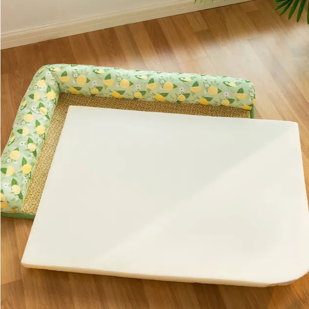 Cat sleeping soundly on a cooling mat in lemon perfume color, perfect for hot summer days, ensuring maximum pet comfort