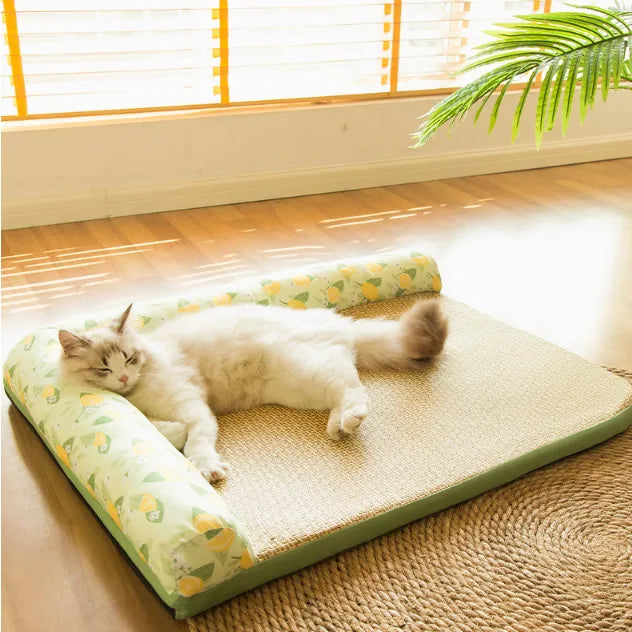 Stack of folded pet cooling mats in lemon perfume color, highlighting the portable and easy-storage feature for summer pet beds