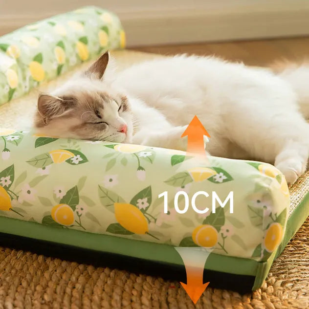 Detailed texture of the pet cooling mat's surface in lemon perfume color, indicating its cool-touch fabric and pet-friendly design