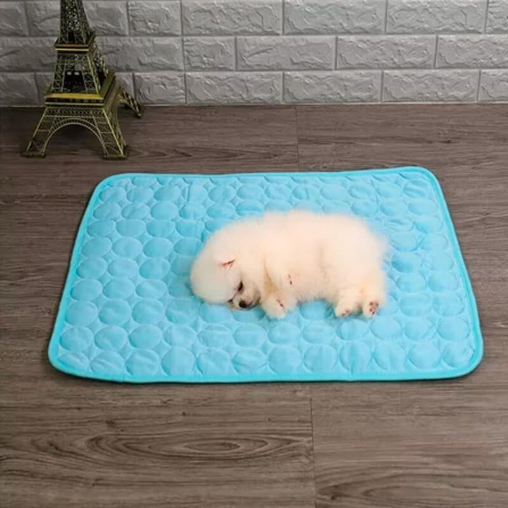 Rolled-up Pet Cooling Mat demonstrating portability and ease of storage. Great for travel, noko pets dog bed.