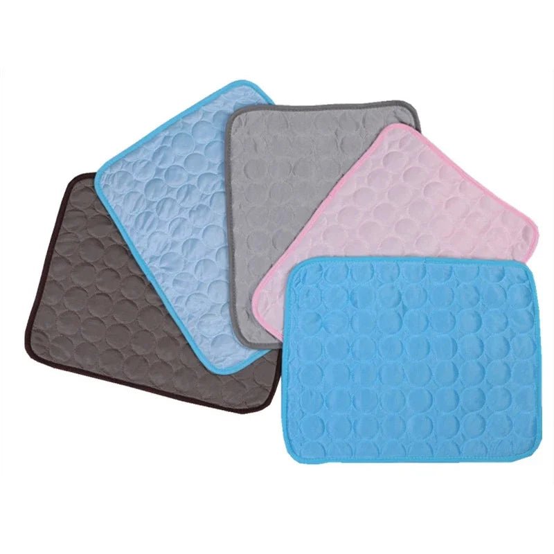 Blue gel pet cooling mat, dog accessory for summer, offering comfort and cool relief
