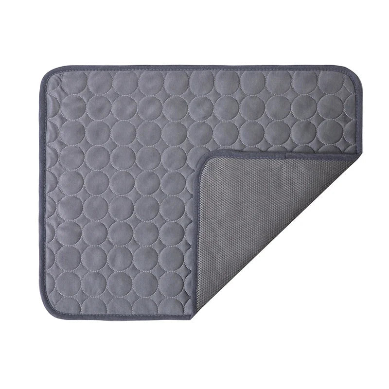 Pet cooling bed in a living room setting, ideal for dogs and cats to relax during summer
