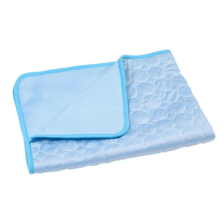 A dog comfortably resting on a large pet cooling mat, essential summer pet accessory