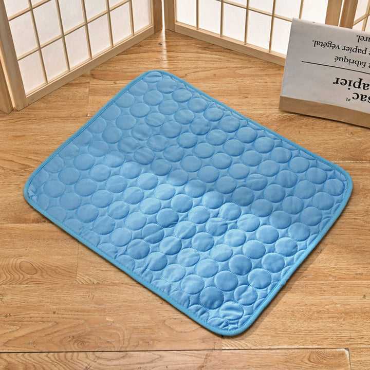 Easy clean pet cooling pad, durable surface, keeps pets cool during hot summer days.