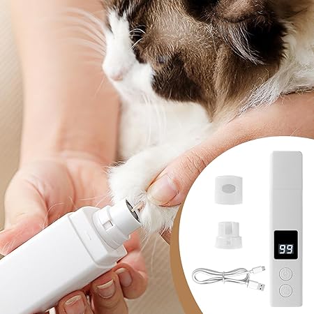 Portable electric dog and cat nail grinder featuring an LED display for paw care