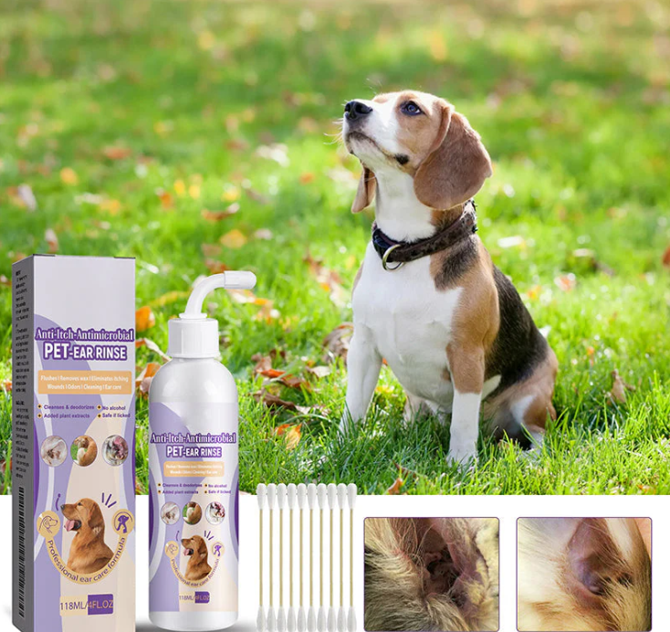 Pet ear cleaner bottle for dogs and cats, removes odor and wax, 8 fl oz