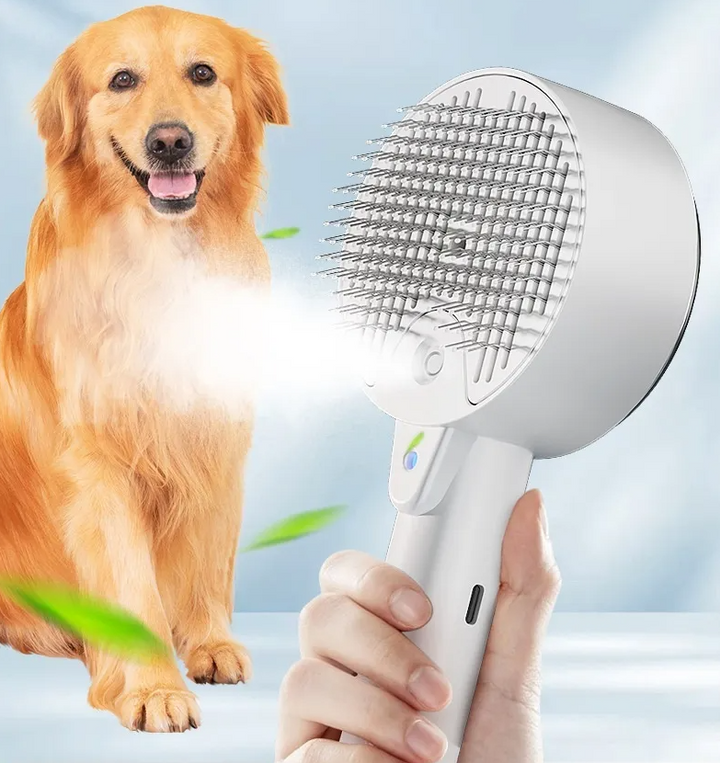 Electric pet brush and fur remover with dryer function for thorough dog & cat care.