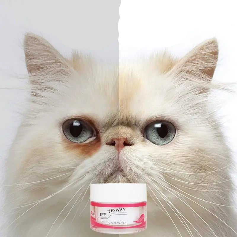 Container of tear stain remover powder for dogs & cats, gentle and effective pet eye care
