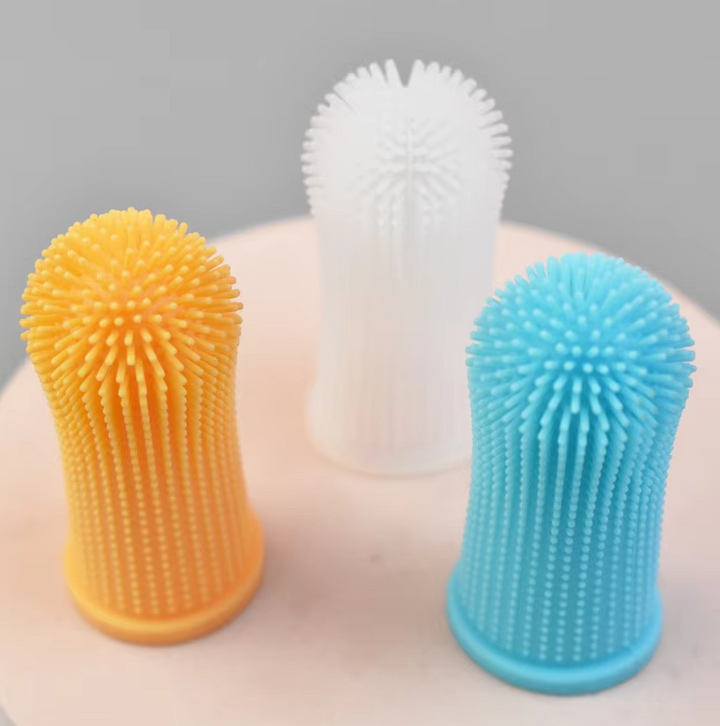 Pet finger toothbrush designed for small and large dogs, and cats, ensuring comprehensive dental care.