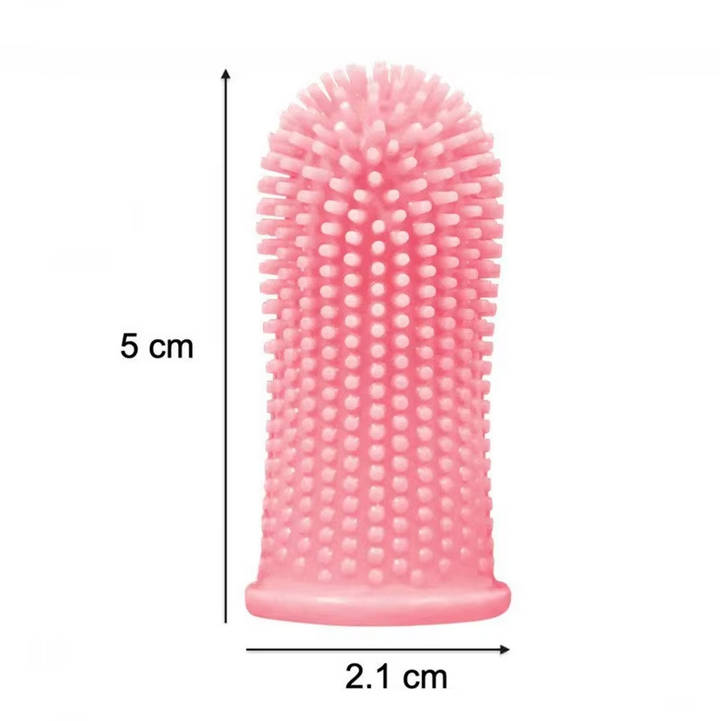 Ergonomic pet finger toothbrush, easy to use for canine and feline dental hygiene and grooming needs.