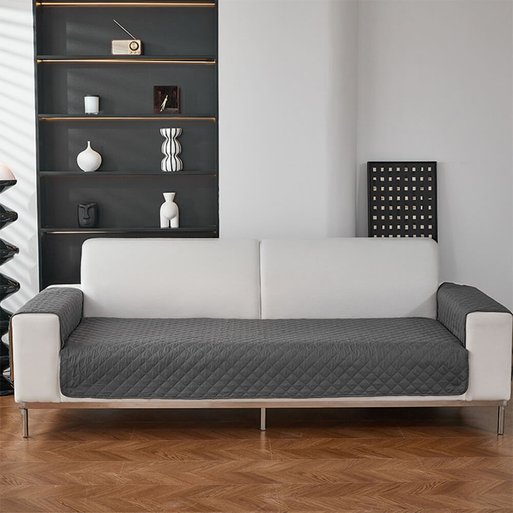 Full view of a living room with a waterproof pet-friendly couch cover, enhancing home decor.