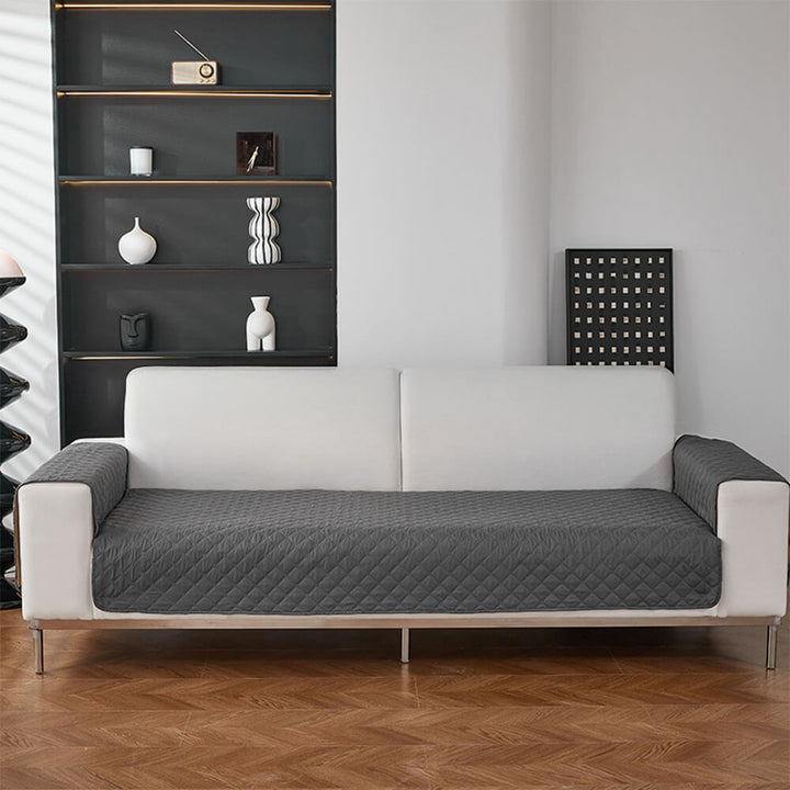 Full view of a living room with a waterproof pet-friendly couch cover, enhancing home decor.