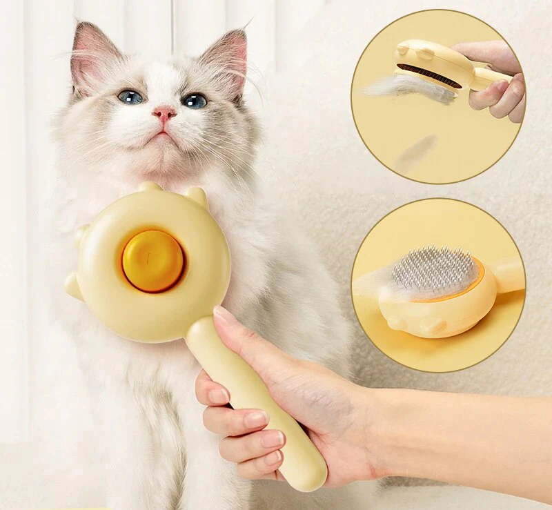 Pet grooming brush for cats removing loose fur, promoting a healthy sleek coat and reducing shedding