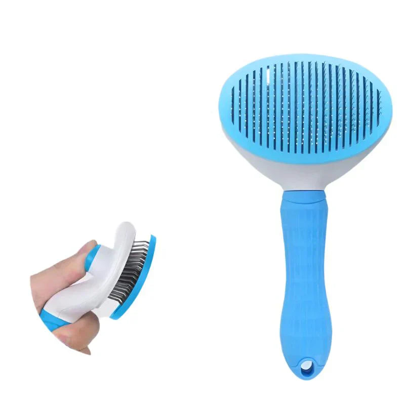 Collection of pet fur on the self-cleaning brush after use, highlighting shedding reduction