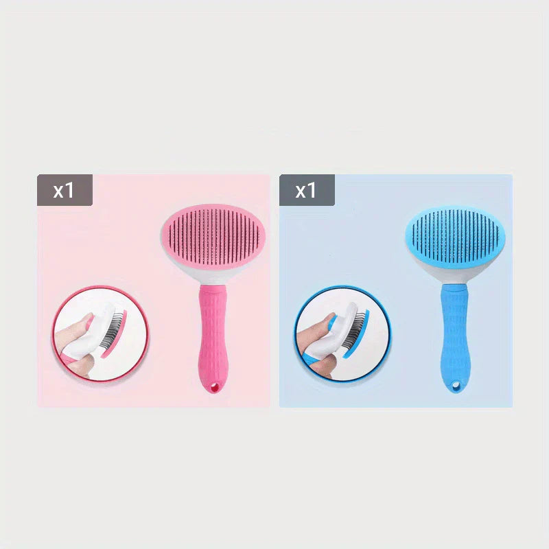 Side view of the self-cleaning dog and cat brush, a versatile grooming tool