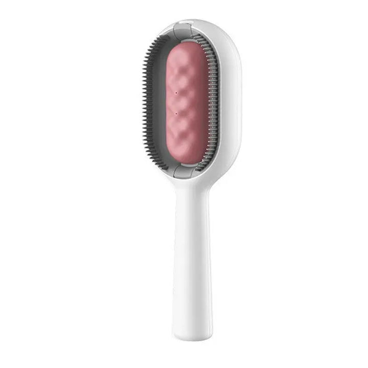 Close-up of pet grooming brush with water spray, deshedding tool for dog and cat care