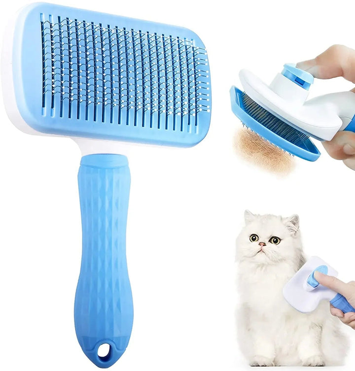 Pet grooming deshedding brush for dogs and cats, effective for detangling and removing loose fur.