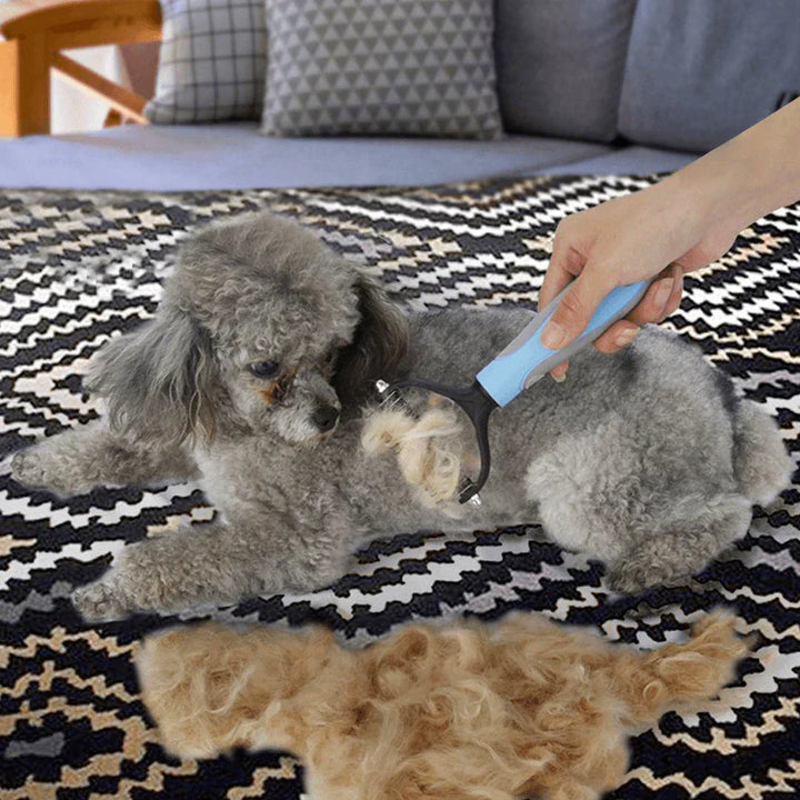 Pet grooming comb designed to gently detangle pet fur, reducing shedding and improving coat health.