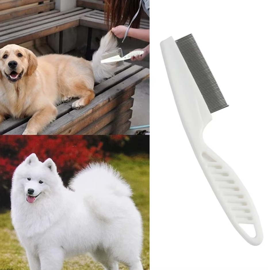 Pet grooming flea comb with fine teeth for effective parasite removal in cats & dogs