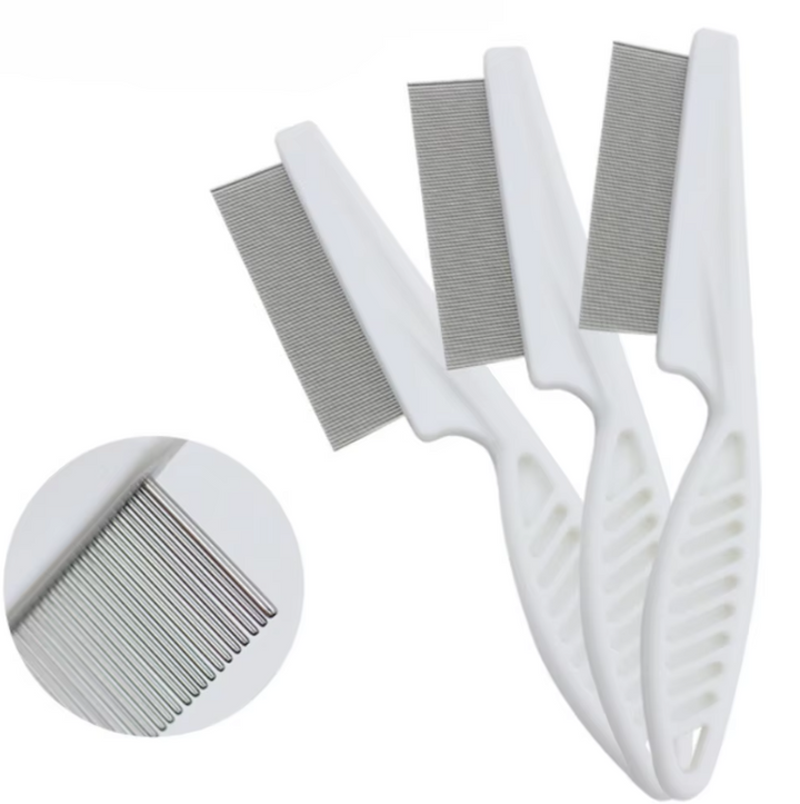 Set of multi-sized pet flea combs for comprehensive grooming and pest control in pets