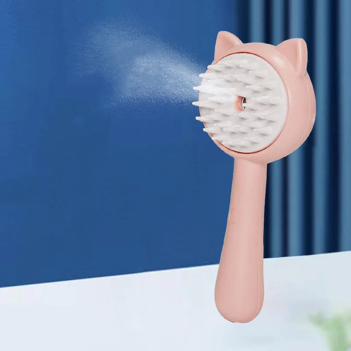 Dog enjoying a grooming session with the pet grooming spray brush and soft bristles