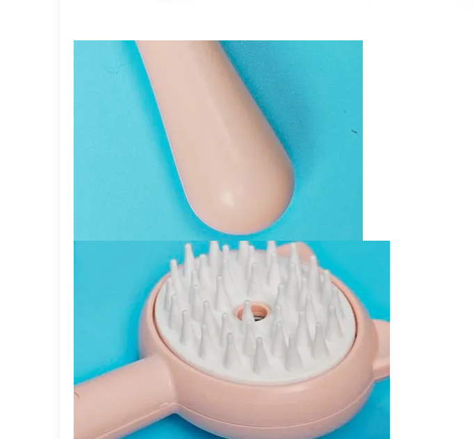 Detail shot of the ergonomic handle of the pet grooming spray brush for easy use
