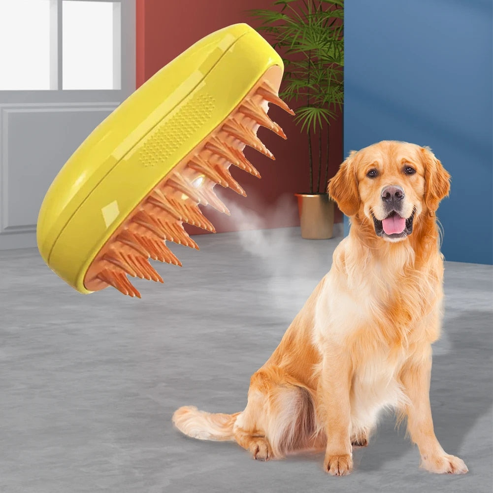 Pet grooming steam brush for dogs and cats, blue, cordless, for easy pet care
