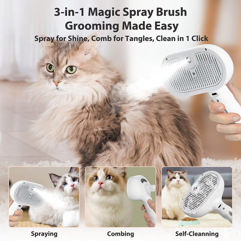 Close-up of a blue pet grooming steam brush, gentle bristles for dog & cat care