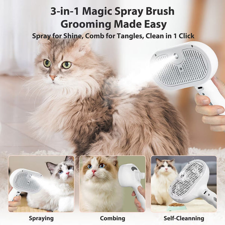 Close-up of a blue pet grooming steam brush, gentle bristles for dog & cat care