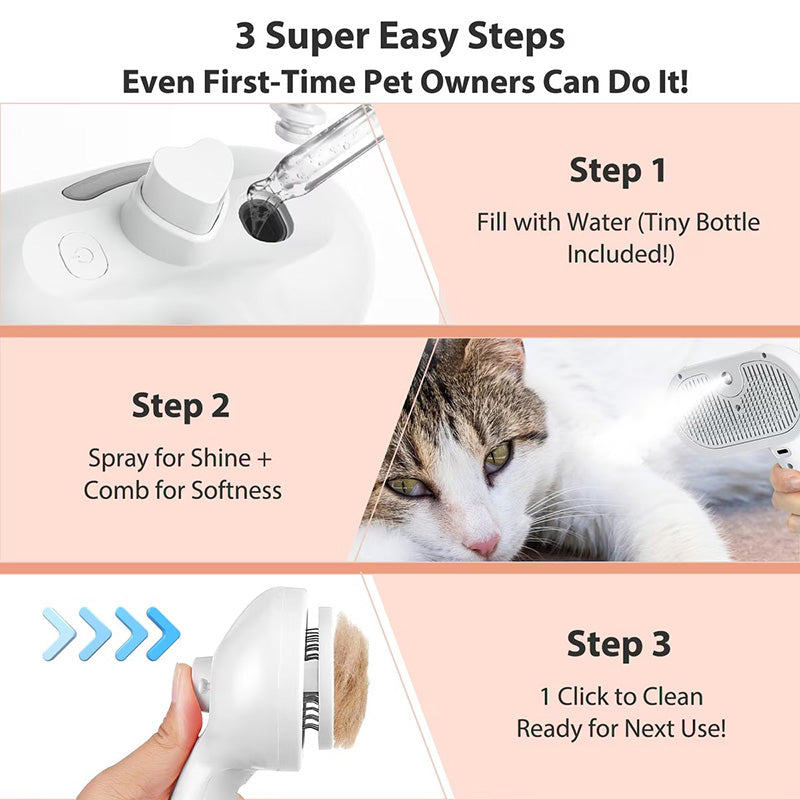 Cat enjoying a gentle grooming session with a pet steam brush for shedding