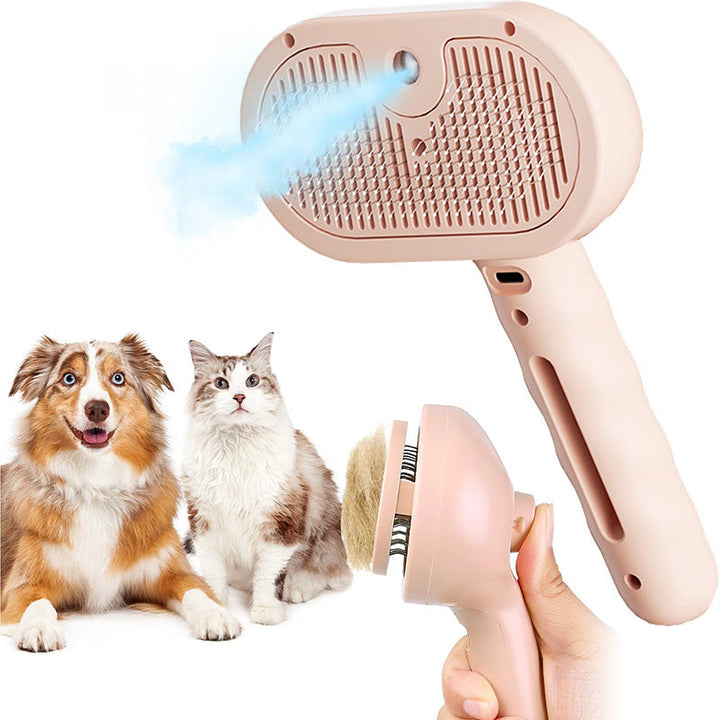 Compact pet grooming steam brush, ideal for travel and quick deshedding