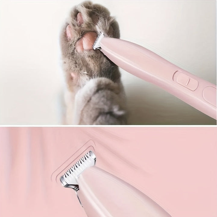 Electric pet shaver for precise and close grooming of sensitive areas on pets, includes multiple guide combs.