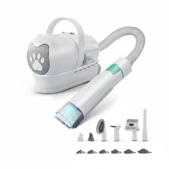 Pet Grooming Vacuum & Hair Dryer System with deshedding tool for dogs & cats, promoting pet hygiene