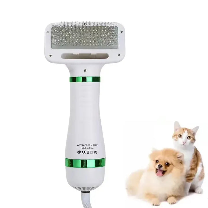 Grooming comb with integrated pet hair dryer, ideal for small animals
