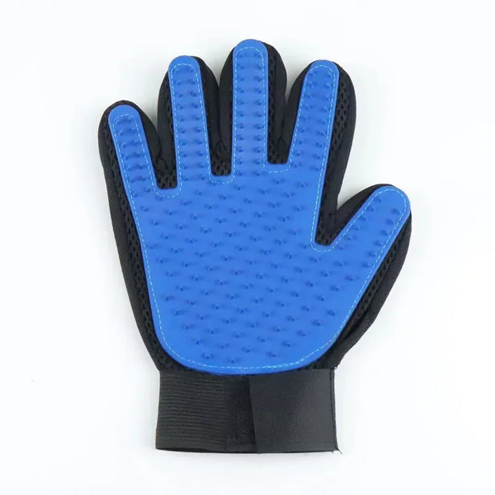 Hand wearing a Pet Hair Removal Glove, gently brushing a cat to remove loose fur & dander.