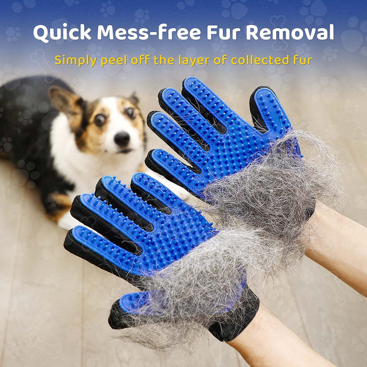 Soft silicone pet grooming mitt for hair removal. Works as a cat & dog brush for shedding.