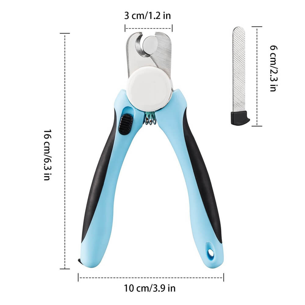 Stainless steel pet nail clipper and file set, designed for secure and easy pet nail trimming.