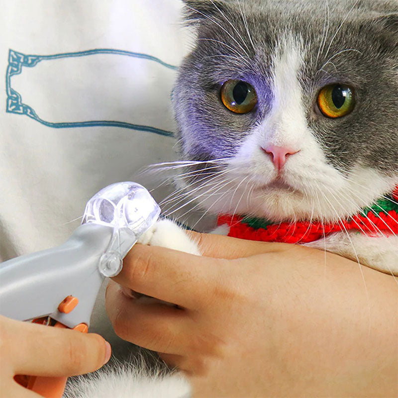 Pet Nail Clippers with LED light for safe and easy dog & cat nail trimming.