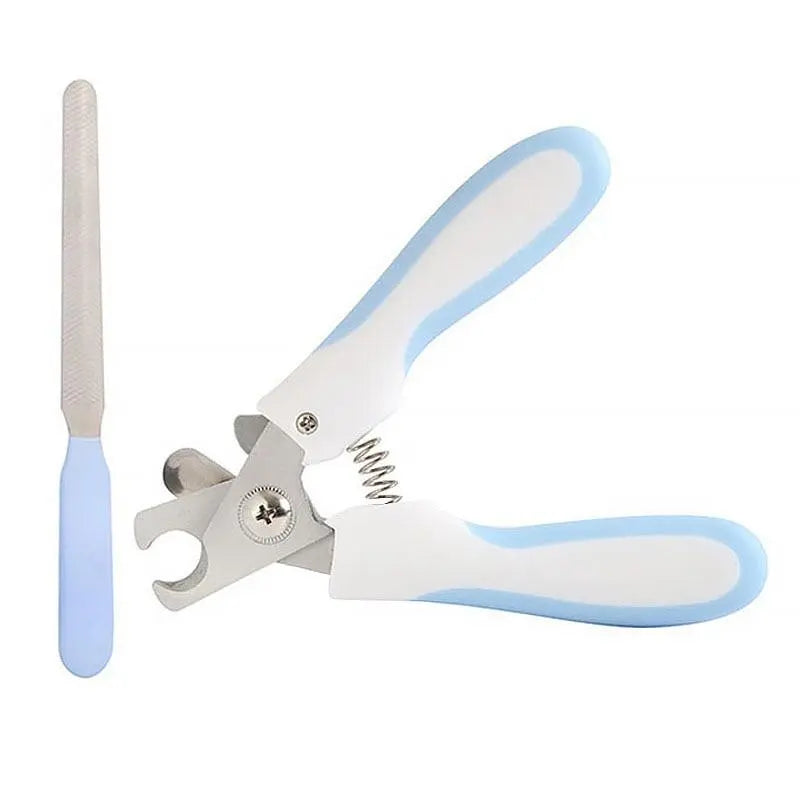 Pet nail clippers illustrating the safety lock engaged, preventing accidental cuts.