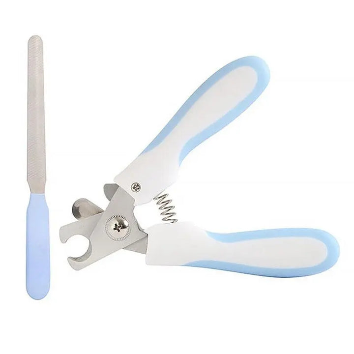 Pet nail clippers illustrating the safety lock engaged, preventing accidental cuts.