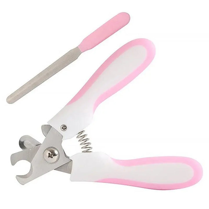 High-quality pet nail clippers with an anti-slip handle and safety guard for paw care.