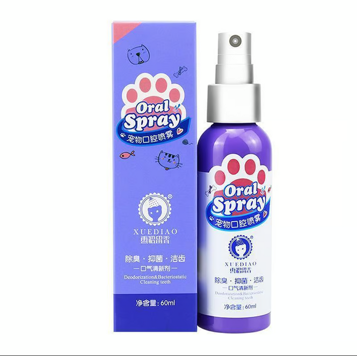Natural pet care spray for dogs and cats, formulated for fresh breath and combating plaque