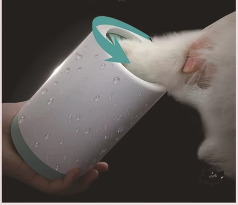 Portable pet paw cleaner featuring gentle silicone bristles, ideal for removing mud from dog and cat paws.