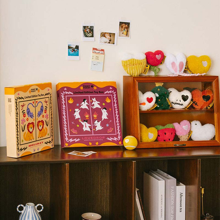 Assortment of colorful plush dog toys with squeakers, a fun interactive gift for pets.