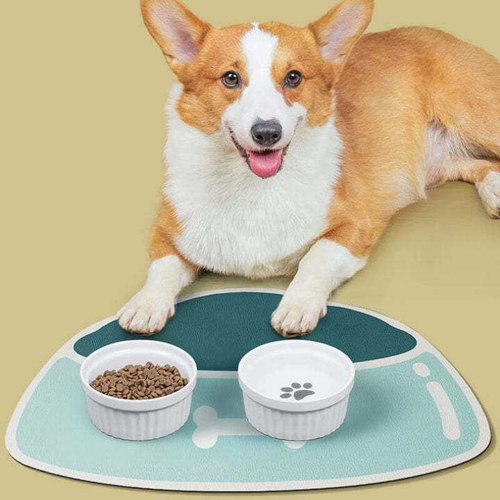 Pet Quick-Dry Absorbent Non-Slip Feeding Mat for dog & cat bowls, gray, top view